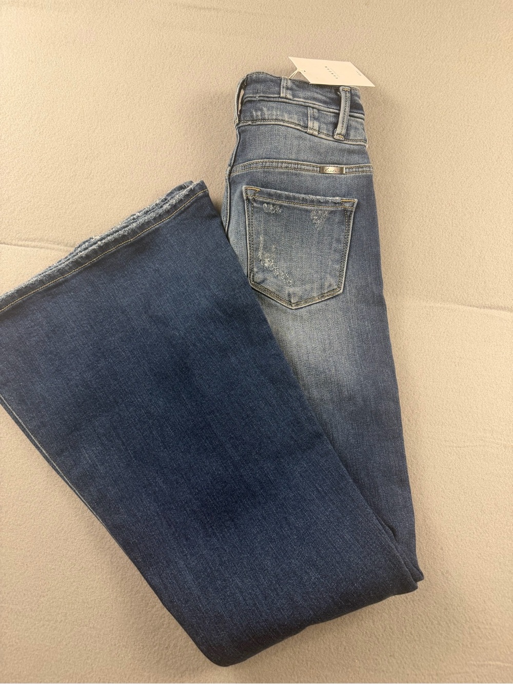 KanCan Medium Wash High-Rise Flare Jeans with Distressed Knees - Picture 9 of 11